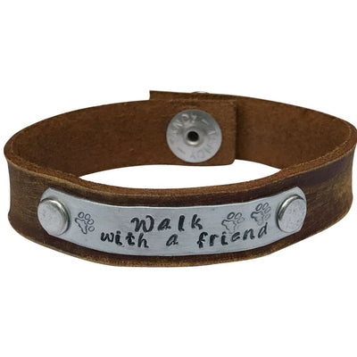 LEATHER BRACELET RECLAIMED LEATHER WALK WITH A FRIEND RECLAIMED SILVER ECO FRIENDLY PET LOVERS ANIMAL LOVERS DOG LOVERS